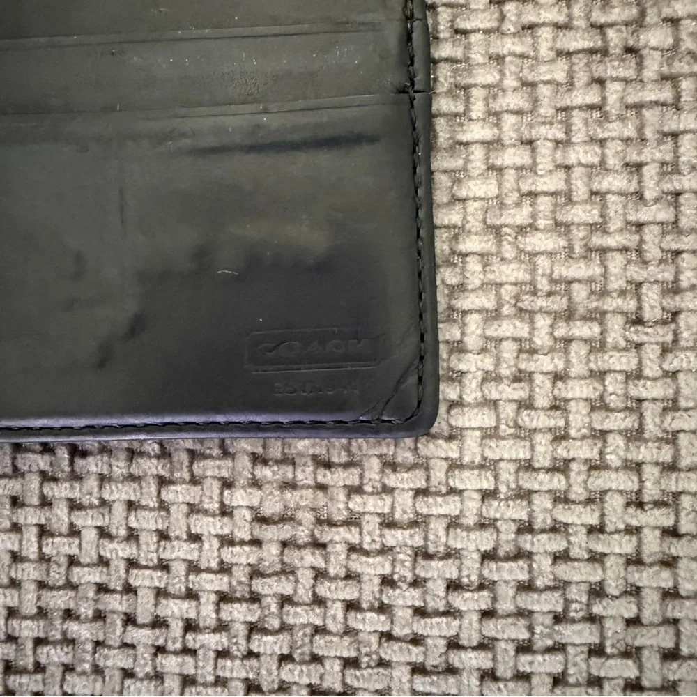 Coach Leather Card Case Slim Wallet Black Magnetic Money Clip Cardholder Minimal